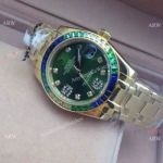 NEW ROLEX OYSTER PERPETUAL PEARLMASTER YELLOW GOLD WATCH GREEN FACE